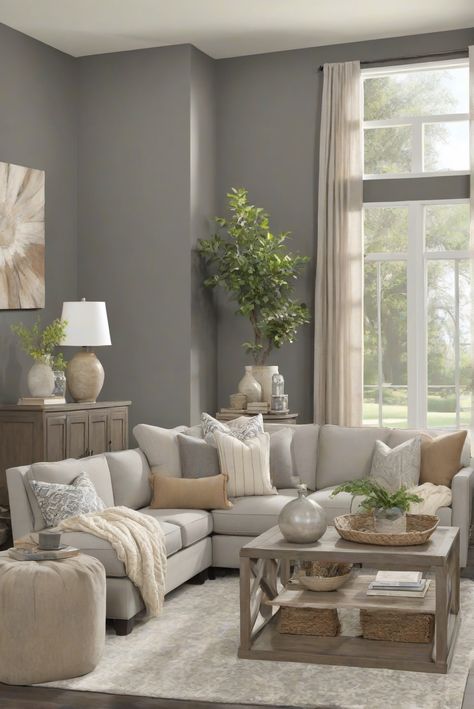 Step into a daily routine with SW Gauntlet Gray (7019) as bold gray tones set a moody atmosphere in interior design. Dive into decor inspiration! #Ad #homedecor #homedesign #wallpaints2024 #Painthome #interiorarchitecture Wall Colors Green Living Room Colors Bright Living Room Colors Apartment Renovation Living room Remodeling Modern Paint Colors 2024 Modern Farmhouse Gray Walls, Living Room Paint Gray, Living Room Designs Gray Walls, Grey Wall Living Room Ideas Decor, Gray Wall Living Room, Sw Gauntlet Gray, Gray Living Room Walls, Living Room Gray Walls, Gray Walls Living Room