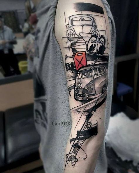 Trucker Tattoo, Best Shoulder Tattoos, Shoulder Tattoos For Men, Vw Tattoo, Shoulder Tattoo Ideas, Women's Shoulder Tattoo, Tattoos For Men And Women, Cool Shoulder Tattoos, Biker Tattoos