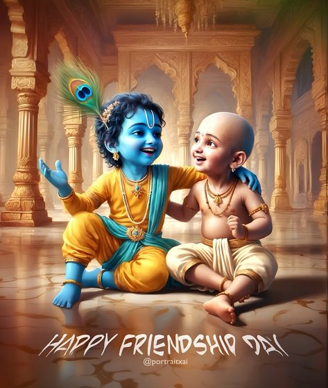 Happy Friendship day 🥰❤️ “Eternal Bonds: The Friendship of Krishna and Sudama” In the ancient city of Dwaraka, Lord Krishna ruled as a mighty king, surrounded by golden palaces and lush gardens. His childhood friend, Sudama, lived a humble life in a poor village. Despite their vastly different circumstances, their bond remained strong, forged during their time at Sage Sandipani’s ashram. Years passed, and Sudama, struggling with poverty, was urged by his wife to seek Krishna’s help. Hesitan... Krishna Sudama Friendship Images, Krishna Friend, Krishna And Sudama, Poor Village, Krishna Sudama, Friendship Images, Shri Radhe, Friendship Video, Bhagat Singh