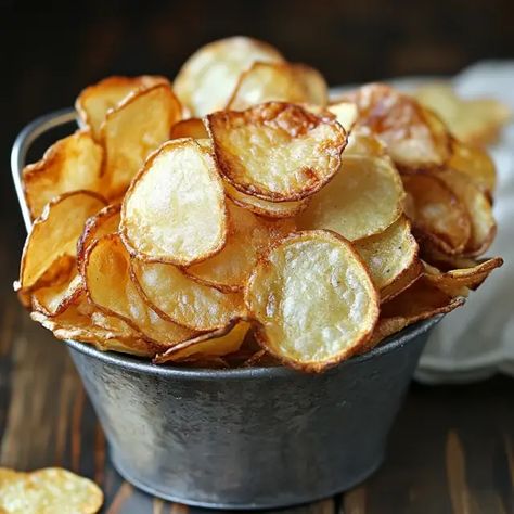 Homemade Potato Chips: Crispy and Flavorful - Recipes Time Homemade Potato Chips Recipe, Potato Chips Homemade, Homemade Potato Chips, Baked Potato Chips, Potato Chip Recipes, Chocolate Cobbler, Crispy Chips, Types Of Potatoes, Homemade Chips