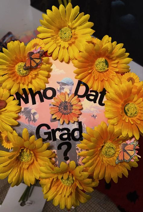 Tyler, The Creator grad cap idea Graduation Cap Designs Tyler The Creator, Tyler The Creator Grad Cap, Tyler The Creator Graduation Cap, Graduation Cap Decoration Diy, Boy Graduation, Flower Boy, Grad Caps, Cap Decoration, Graduation Cap Designs