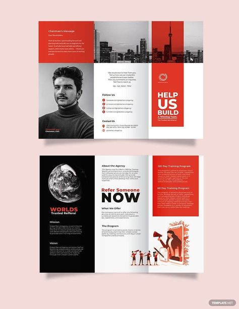 Modern Company Profile Tri-Fold Brochure Template Company Brochure Design, Brochure Design Layouts, Basic Background, Brochure Psd, Brochure Design Creative, Brochure Design Layout, Modern Brochures, Trifold Brochure Design, Graphic Design Brochure