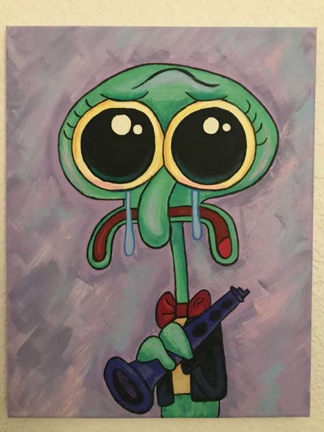 #Squidward Spongebob Gary, Art Spongebob, Squidward Art, Squidward Painting, Spongebob Drawings, Spongebob Painting, Homeschool Crafts, Hippie Painting, Canvas Painting Designs