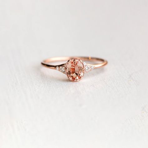 Padparadscha Ring Engagement, Padparadscha Sapphire Ring, Slipper Design, Oc Aesthetic, Melanie Casey, Handcrafted Engagement Ring, Nature Inspired Engagement Ring, Champagne Pink, Chicken Wing