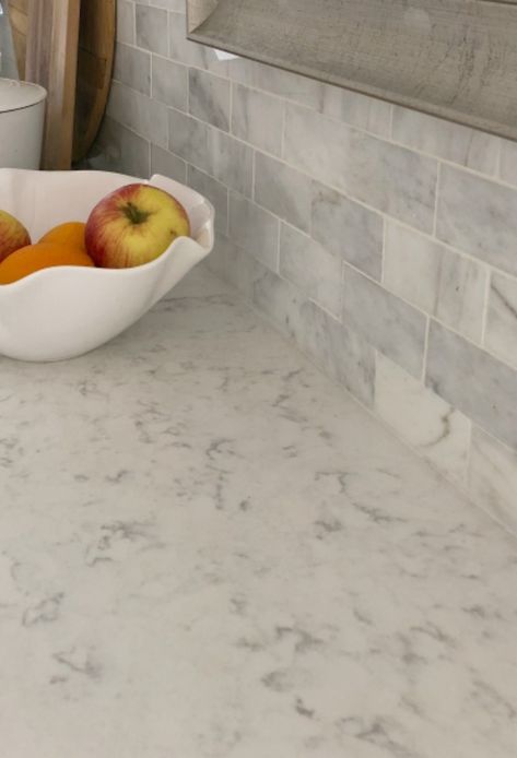 My simple white Shaker kitchen with white oak floors, marble subway backsplash, Viatera quartz "Minuet" counters, and a window seat. #hellolovelystudio #whiteshakerkitchen #kitchendesign #kitchendecor #classickitchen #viateraquartz #minuet Kitchen With White Oak Floors, Quartz Kitchen Countertops White, Subway Backsplash, White Shaker Kitchen, Devol Kitchens, White Subway Tile Backsplash, Quartz Kitchen Countertops, Countertop Colours, Kitchen Redesign