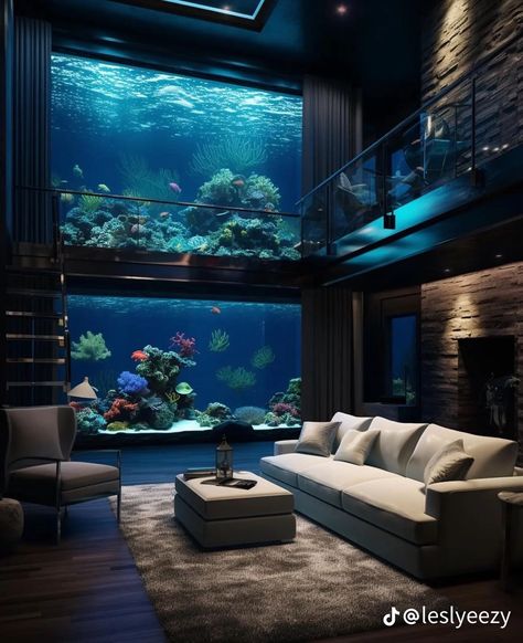 Big Aquarium Living Rooms, Indoor Aquarium, Makerspace Design, Aquarium Architecture, Artistic Room, Luxury Homes Exterior, Amazing Aquariums, Fantasy Furniture, Architectural Section