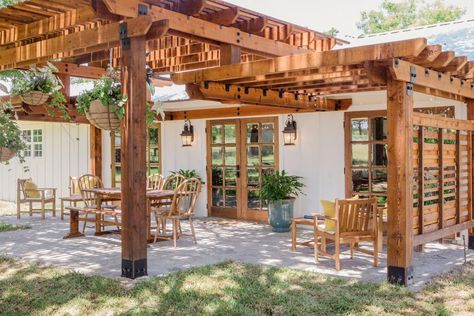 Joanna Gaines, Fixer Upper, Outdoor Dining, Roof, Pergola, Farmhouse, Patio, Furniture, Patios