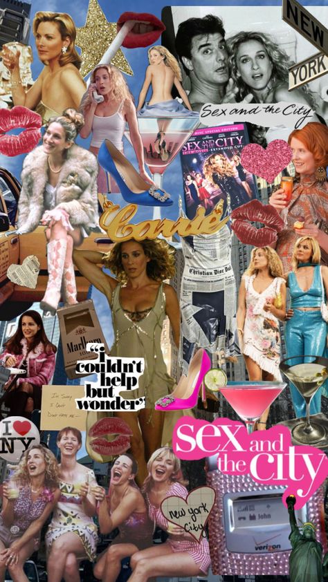 Carrie Bradshaw Moodboard, Carrie Bradshaw Outfits Aesthetic, Sec And The City Theme Party, Satc Aesthetic, Carrie Bradshaw Outfits, 20th Birthday Party, City Decor, Bid Day Themes, City Icon