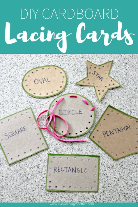 Lacing cards are a great tool for fine motor skills hand-eye coordination & more! They are also easy to make at home! These easy DIY Lacing Cards are great for your toddler or preschooler and are made from unwanted cardboard. Upcycle your cardboard and create a great educational toy at the same time! #livingroommoneysavingtips Diy Lacing Cards, Preschool Inspirations, Lacing Cards, Fine Motor Activities For Kids, Preschool Fine Motor, Motor Skills Activities, Fine Motor Skills Activities, Play Together, Toddler Learning Activities