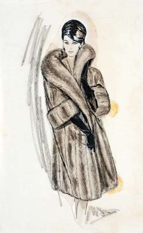 Woman in a Fur Coat | Museum of Fine Arts, Boston. Illustrator: Mimi Monette. (American, 1914–2010) Coat Drawing, Fur Illustration, How To Draw Fur, Fur Coat Fashion, Museum Of Fine Arts Boston, Winter Fur Coats, Fashion Figure Drawing, Fashion Outfits Ideas, Fashion Sketchbook