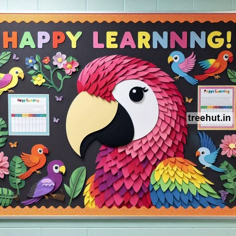 Creative Ideas For School Decoration, Peacock Bulletin Board Ideas, School Boards Decorations, Back To School Bulletin Board Ideas 2024, School Garden Decoration Ideas, Craft Boards Ideas, Art Bulletin Board Ideas Preschool, Preschool Class Decoration, Creative Board Ideas For School