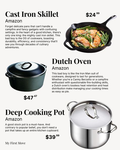 My First Apartment Cooking Essentials🔪 🔗 Link to all items in bio #apartmentdecor #apartment #firstapartment #homedecor #kitchen First Time Kitchen Essentials, Beginner Apartment, Kitchen Necessities List, Kitchen Items List, First Apartment Kitchen, Apartment Cooking, Minimalist Kitchen Essentials, Balcony Apartment, My First Apartment