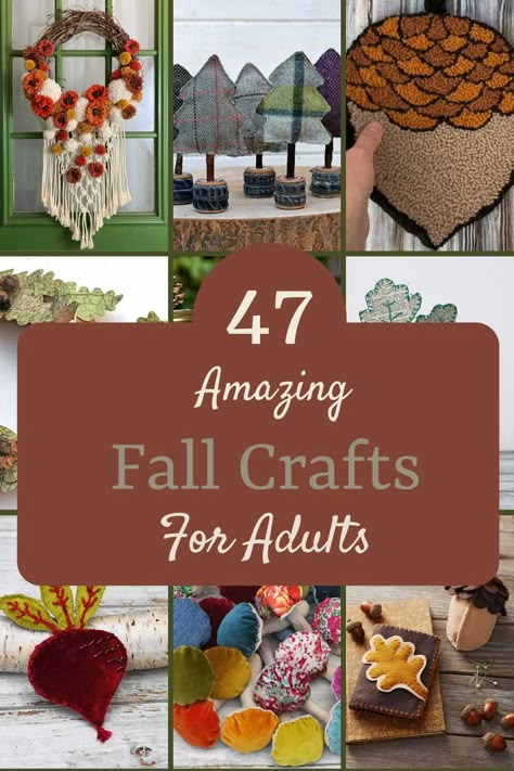 collage of autumn crafts for adults with text overlay Fall Art Activities For Adults, Autumnal Crafts For Adults, Adult Fall Crafts Easy, Grateful Crafts For Adults, Quick Art Projects For Adults, Fall Crafts Senior Citizens, Adult Fall Craft Party Ideas, Fall Activities For Adults Art Projects, Creative Projects For Adults