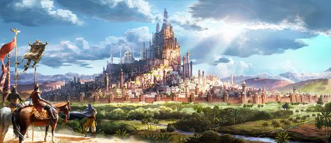 Beaux Arts Architecture, Pixiv Fantasia, Prince Of Persia, Fantasy Castle, Fantasy City, Biome, Fantasy Places, Fantasy Setting, Landscape Scenery