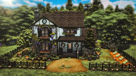 Sims 4 Cute Cottage, Sims 4 Witch Cottage, Sims4 Lots, Cottage Floorplan, Cottage Floor Plan, Family Cottage, Sims Inspiration, Sims Houses, Witch Cottage