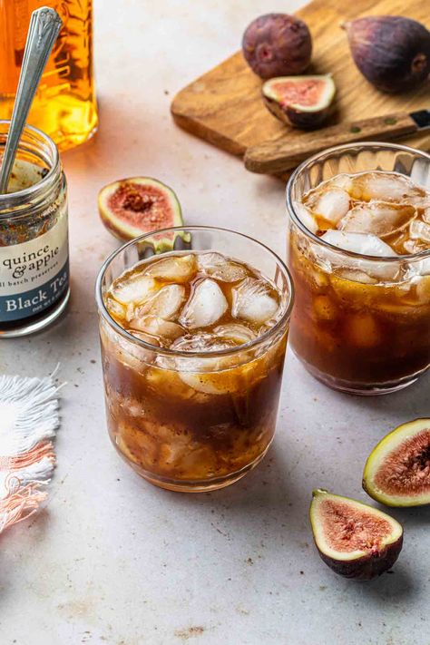 Shake up festive holiday drinks by adding some specialty preserves to the mix. The flavor possibilities are endless with these easy jam cocktails, but our favorite mixes fig jam with rye whiskey and a bit of amaro. Fig Drink, Jam Cocktails, Event Drinks, Festive Holiday Drinks, Fig Preserves, Easy Jam, Whisky Drinks, Whiskey Cocktail, Preserved Lemons