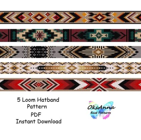 Beading Hatband Pattern Bead Loom Hatband Miyuki Pattern Beading Tutorial Seed Bead Pattern Loom Stitch Hatband Bead Weave Pattern Beadwork - Etsy Beaded Belts Patterns, Beaded Crosses, Miyuki Pattern, Loom Hats, Beaded Hat Bands, Weaving Loom Diy, Seed Bead Jewelry Patterns, Seed Bead Pattern, Motifs Perler