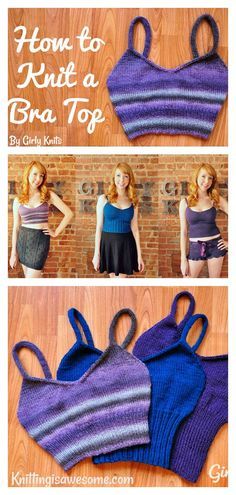 Bra Top Free Knitting Pattern and Video Tutorial #freeknittingpattern #knittingpattern #bratopfreepattern Diy Bra Top, Knit Crop Top Pattern, Knit Tank Top Pattern, Knit Top Patterns, Bralette Pattern, Lazy Summer Days, Crop Top Pattern, Knit Vest Pattern, Bra Pattern