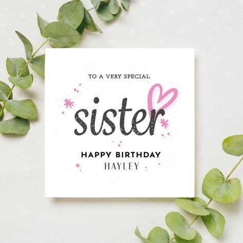 Card For Sister Birthday, Birthday Cards For Sister, Sister Birthday Card, Birthday Gift Cards, Personalized Greeting Cards, Happy Birthday Sister, Personalized Cake Toppers, Sister Birthday, Luxury Linen