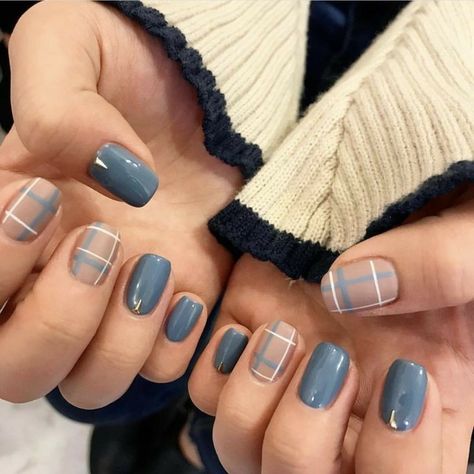 Nail Designs Fall Gel, Korean Nail Art, Plaid Nails, Gray Nails, Super Nails, Trendy Nail Design, Trendy Nail Art, Nails Fashion, Nails Polish