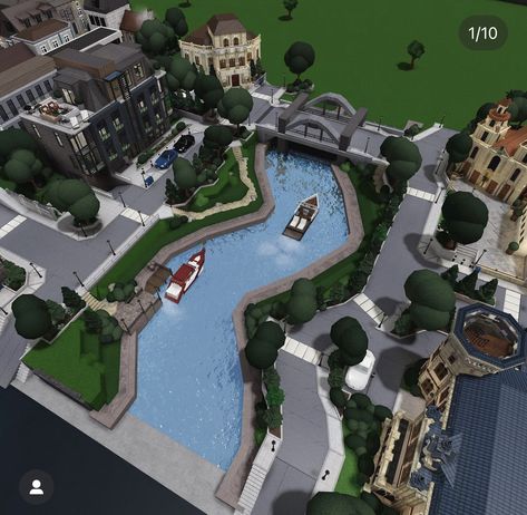 Bloc Burg City Layout, Roblox Town Ideas, Paris Bloxburg Layout, Park Bloxburg, Bloxburg Paris, Bloxburg Resort, Bloxburg Town Layout Small Plot, Town Decals, Minecraft Town Ideas