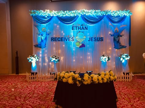 Communion Backdrop Ideas, First Holy Communion Decoration Ideas, First Communion Decorations, Communion Decorations, Wake Ideas, Birthday Art, Simple Birthday, Backdrop Ideas, Simple Birthday Cake