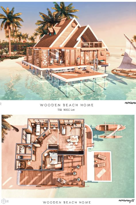 The Sims 4 wooden Beach House for small family, coastal and cozy design. No CC Lot. #ShowUsYourBuilds #thesims4 #Sims4 #sims4game #ts4house #ts4build #ts4builds #ts4nocc #ts4mm #simsbuilds #ts4 #sims4housebuild #sims4house #sims4home #sims5 @thesimsresource #sims4build #simshousedesign #thesims4housebuild This is a beautiful Family Home perfect for a family of 6. Lot size: 20/30. No Custom Content was used NoCC . Download here: https://www.thesimsresource.com/downloads/1701757 Sims 4 Beach House Layout, Sims 4 Small Houses Layout, Sims4 Beach House, Sims Beach House, Sims Beach House Floor Plans, Sims 4 Small Family Home, Sims 4 Sulani House Plan, Island Living Sims 4 House, Sims 4 Beach House Floor Plans