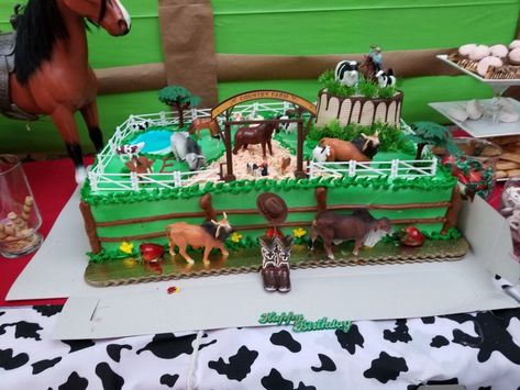 Ranch Birthday Cake, Ranch Cake Birthday, Dino Ranch Birthday Party Cake, Dino Ranch Birthday Cake, Cowboy Sheet Cake Birthday, Birthday Cake With Horses On It, Affordable House Design, Horse Themed Party, Horses Theme