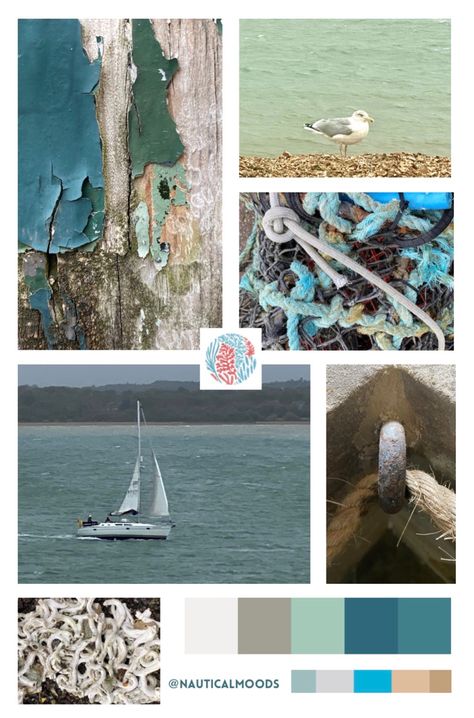 Seaside Moodboard, Sea Moodboard, Moodboard Fashion, Bakery Store, Ocean Shore, Nautical Colors, Color Mood, Pencil Artwork, Style Moodboard