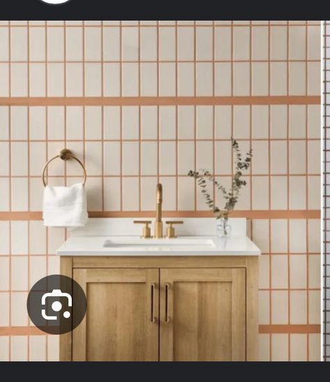 Terracotta Grout, Coral Pink Bathroom, Pink Bathroom Design, Akdo Tile, Pink Bathrooms Designs, Neutral Tile, Coloured Grout, Design 2023, Tile Grout