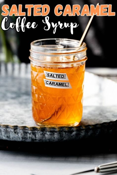 Easy Salted Caramel Coffee Syrup Salted Caramel Syrup For Coffee, Homemade Caramel Coffee Syrup, Salted Caramel Syrup Coffee, Salted Caramel Coffee Syrup, Caramel Syrup Recipe, Caramel Coffee Syrup, Barista Skills, Salted Caramel Syrup, Carmel Coffee