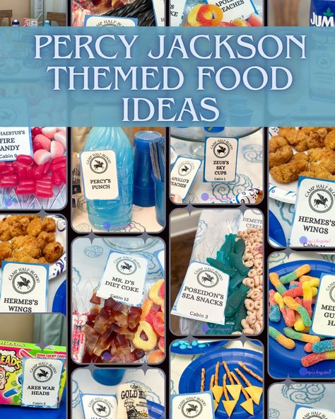 Greek Mythology Party Food, Greek Mythology Food Ideas, Percy Jackson Food Recipes, Percy Jackson Printables, Percy Jackson Inspired Food, Percy Jackson Themed Snacks, Percy Jackson Themed Cake, Percy Jackson Themed Food, Percy Jackson Snacks