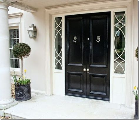 Black Front Double Door, Front Double Door, Double Front Entry Doors, Double Door Entryway, Double Door Entrance, Front Door Entryway, Black Front Doors, Double Front Doors, Door Paint Colors