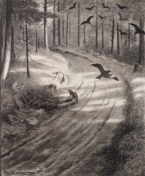 Theodor Kittelsen Poster - Theodor Kittelsen "Svatedauen" poster - Pesta - Plague print - Pestilence poster - Norse - Norway - Burzum Theodore Kittelsen, Metal Albums, Dark Art Illustrations, Summer Landscape, Featured Artist, Satire, Great Artists, Dark Art, Dark Fantasy