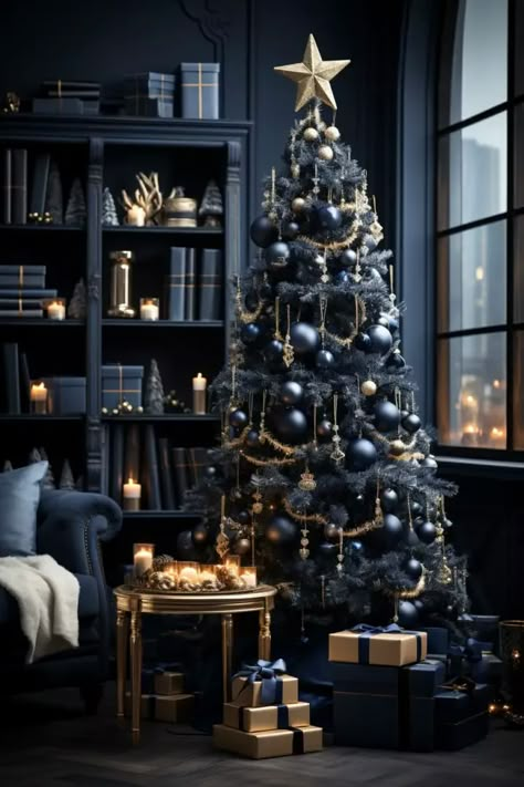 Unleashing the Magic of Blue Christmas Tree Ideas - Puqqu Christmas Lights Aesthetic, Moody Christmas, Christmas Decor Idea, Cozy Christmas Living Room, Lights Aesthetic, Christmas Door Decoration, Christmas Cake Decorations, Blue Christmas Tree, Christmas Mantel Decorations