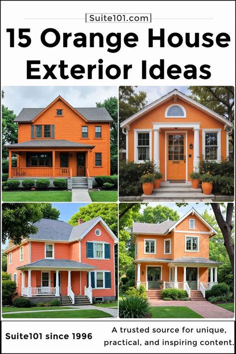 15 Orange House Exterior Ideas to Brighten Up Your Home Orange House Exterior, House Paint Exterior Colour Schemes, Unique Houses Exterior, Exterior Paint Combinations, House Exterior Ideas, Orange Door, Home Transformation, Orange Brick, Exterior House Color