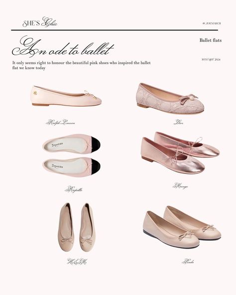 Issue 4 of She’s Chic 🤍🗞️ Lets talk ballet flats! The history of the ballet flat is so dreamy, inspired by the shows worn to dance, there’re now part of our everyday wardrobe. 🤍 Swipe to see some beautiful pairs perfect for shopping, work or simply just being trés chic! Do you like to wear ballet flats? 🥿🩰🤍 . . . . . . . . . #theparisianchique #theparisguru #oldmoneyaesthetic #oldmoney #oldmoneystyle #coquette #coquetteaesthetic #coquettefashion #coquettegirl #coquettecore #coquettedollette... Pink Ballet Flats Outfit, Winter Widgets, School Portfolio, Fashion Journalism, Pink Academia, Ballet Flats Outfit, Pink Ballet Flats, Glass Slippers, Flats Outfit