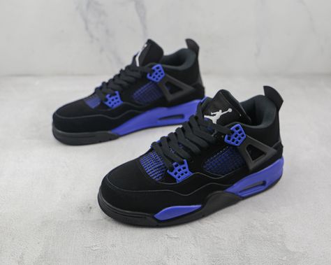 Jordan 4 Blue, Jordan 4 Retro Thunder, Nike Shoes Women Fashion, Nike Air Jordan 4 Retro, Blue Thunder, Pretty Sneakers, Nike Air Jordan 4, Cute Nike Outfits, Trendy Shoes Sneakers