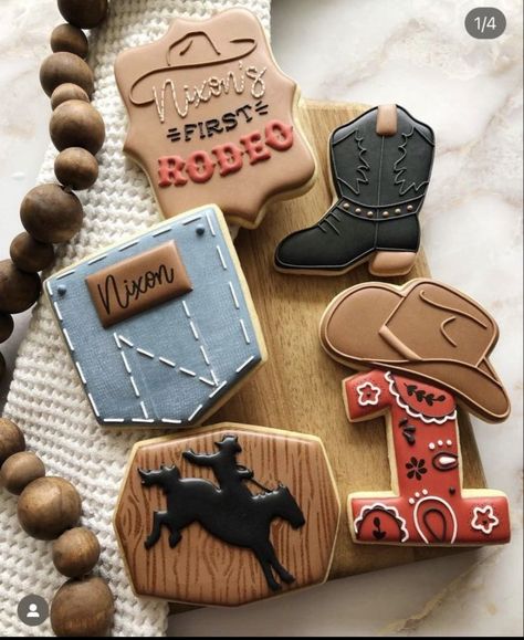 Cowboy First Birthday, Cowboy Themed Birthday Party, Wild West Birthday, Baby First Birthday Themes, Rodeo Birthday Parties, First Birthday Cookies, Western Birthday Party, Rodeo Party, Boys First Birthday Party Ideas