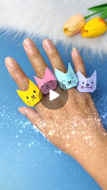 paper crafts creator on Instagram: "Cute Cat Ring Origami: Let’s Fold It with Your Children

#creativeinspiration #parentchildcraft #origami #origamitutorial #handmadeorigami" Origami For Children, Paper Folding Crafts For Kids, Cute Origami Easy, Cat Origami, Paper Folding Crafts, Kids Origami, Cute Origami, Paper Ring, Cat Ring