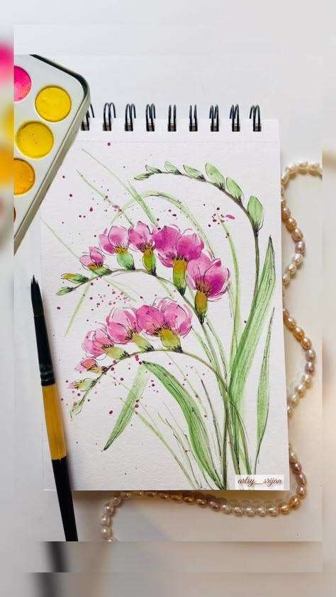 A Breath of Freshness: Exploring Freesia’s Delightful Hues in Watercolor💖👩‍🎨🎨 ♥️👩‍🎨🎨 #artbydee #WatercolourFlorals #WatercolourArt #FloralPainting #ArtisticInspiration #NatureInWatercolour #FloralArt #ArtisticFlowers #WatercolourMagic #BotanicalArt #FlowerPainting #ArtOfNature #WatercolourInspiration #ArtisticExpressions #NatureInspiredArt #FlowerArtistry #WatercolourMastery #FreesiaFlowers #FreesiaWatercolorPainting | Artsy Srijan | J.Fla · Memories Freesia Watercolor, Water Colour Cards, Chalk Sidewalk, Watercolor Loose, Loose Painting, Watercolour Sketchbook, Watercolor Autumn Leaves, Reverse Painting, Watercolor Flowers Tutorial