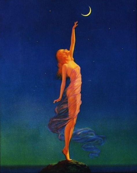 #aesthetic #lol #nature #soul #wallpaper #tiktok #cottagecore #art #soul #universe #stars #tv #glass #beauty #plants #space #nails #designs #model #chanel #calvin Edward Mason, Reaching For The Moon, Maxfield Parrish, Retro Kunst, Mazzy Star, Old Master, Moon Art, Whimsical Art, Photo Posters