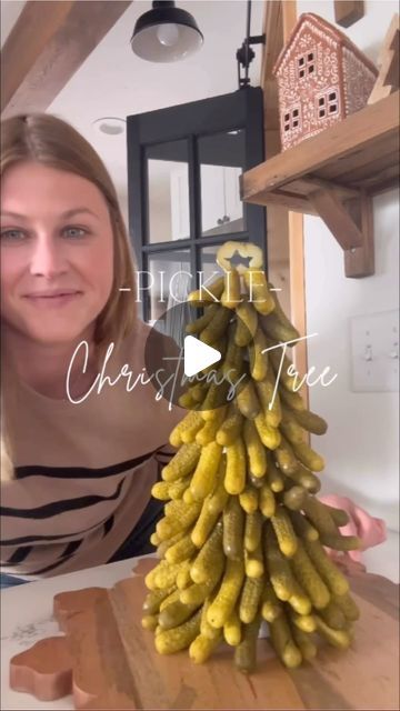 Ashlee Keene | DIY & Design on Instagram: "PICKLE CHRISTMAS TREE 🎄🥒 I’ve had this vision since summer and could not wait to make it 😂 so perfect for a gathering with all the meats, cheeses and crackers! Deets below of how I made it!👇🏼 . . I took a 12 inch foam cone and wrapped in clear wrap. Cut tooth picks in half and stuck one end in the end of a petit or dill pickle and layered by rows. I used a dill pickle chip and took a star cutter to make the star. I used 4 jars of petite dill pickles to make this!  . . #pickle #pickles #holidayentertaining #charcuterie #charcuterieboard #picklelover #christmastree #holidayrecipes #christmasideas #christmasfood" Pickle Tree Christmas, Dill Pickle Christmas Tree Appetizer, Dill Pickle Tree Appetizer, Pickle Tree Diy, Pickle Christmas Tree Charcuterie, Dill Pickle Christmas Tree, How To Make A Pickle Tree, Olive And Pickle Tray, Pickle Christmas Tree