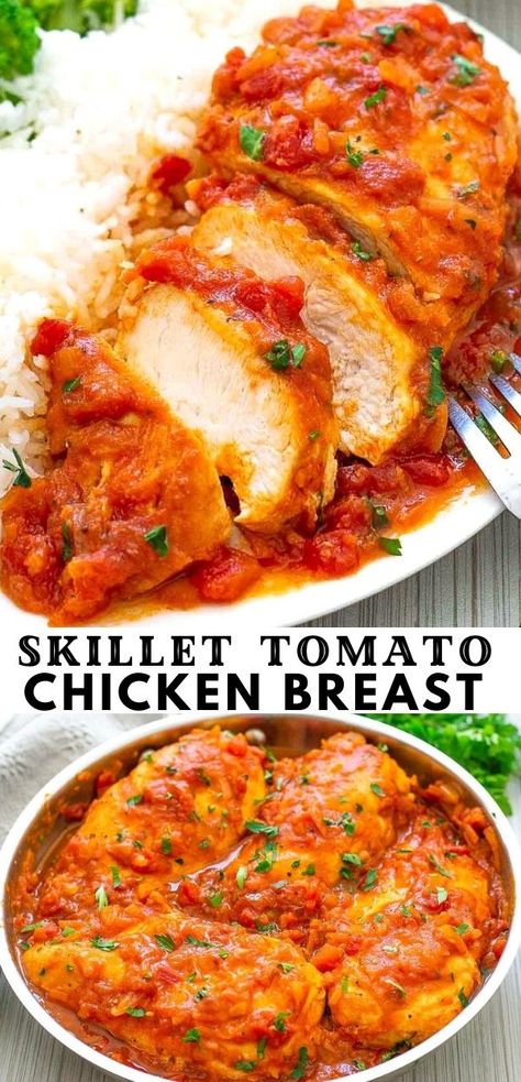 Chicken Breast With Tomatoes, Chicken Recipes With Tomatoes, Chicken Breast Dinner, Chicken Fillet Recipes, Skinless Chicken Breast Recipes, Chicken Boneless Breast Recipes, Easy Delicious Dinners, Tomato Chicken, Easy Chicken Breast