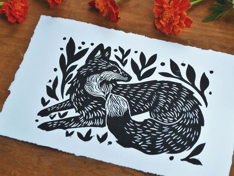 Fox Linocut, Sb19 Wallpaper, Lino Cuts, Linocut Printmaking, Lino Art, Hand Carved Stamps, Linocut Art, Printmaking Art, Fox Print