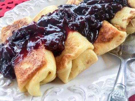 Naleśniki z Serem - Polish Crepes with Cheese - Polish Housewife Blueberry Crepes, Blintzes Recipe, Farmer’s Cheese, Polish Desserts, Crepes Filling, Ukrainian Recipes, Crepe Recipes, God Mat, Polish Recipes