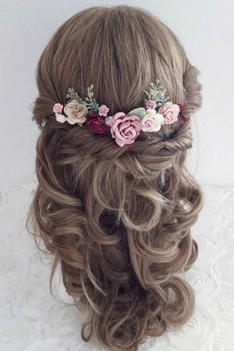 Beautiful and Unique Wedding Headpieces. #hair #weddinghair #hairaccessories #womenshair Pink And Burgundy Hair, Pink Wedding Headpiece, Boho Bridal Headband, Beautiful Wedding Hair, Pink Flower Hair, Hair Pins Bridal, Boho Bridal Hair, Pink Hair Clips, Flower Hair Pins