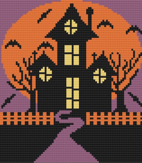 Haunted House Blanket C2C Crochet Pattern Written Row Counts - Etsy Yarn Bobbins, Crochet Pattern Written, Plastic Canvas Box Patterns, C2c Crochet Pattern, Graph Crochet, Barn Quilt Patterns, Pixel Crochet, Halloween Blanket, Pixel Art Grid