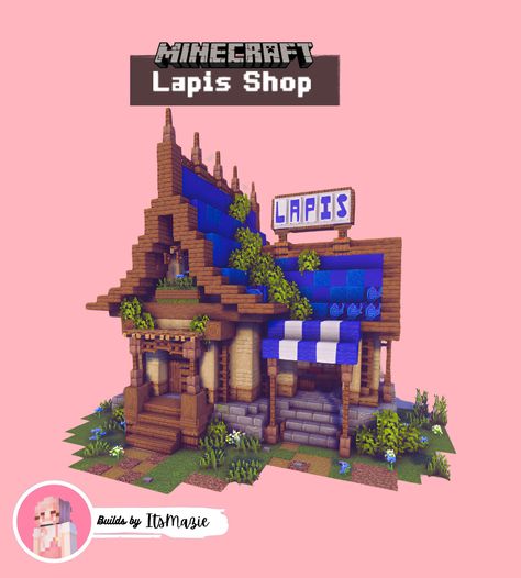 Minecraft Lapis Shop. . . . #minecraft #minecraftshops #minecrafthouses #minecraftideas #minecraftlapislazuli Nether Shop Minecraft, Fantasy Shop Minecraft, Minecraft Potions Shop, Minecraft Potion Shop Interior, Shops Minecraft, Minecraft Shop Interior, Potion Shop Minecraft, Minecraft Shops Building, Minecraft Apothecary