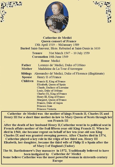 European Royal Family Tree, French Ancestry, Royal Family History, World History Facts, Queen Of France, Royal Family Trees, Catherine De Medici, Scotland History, Family Information